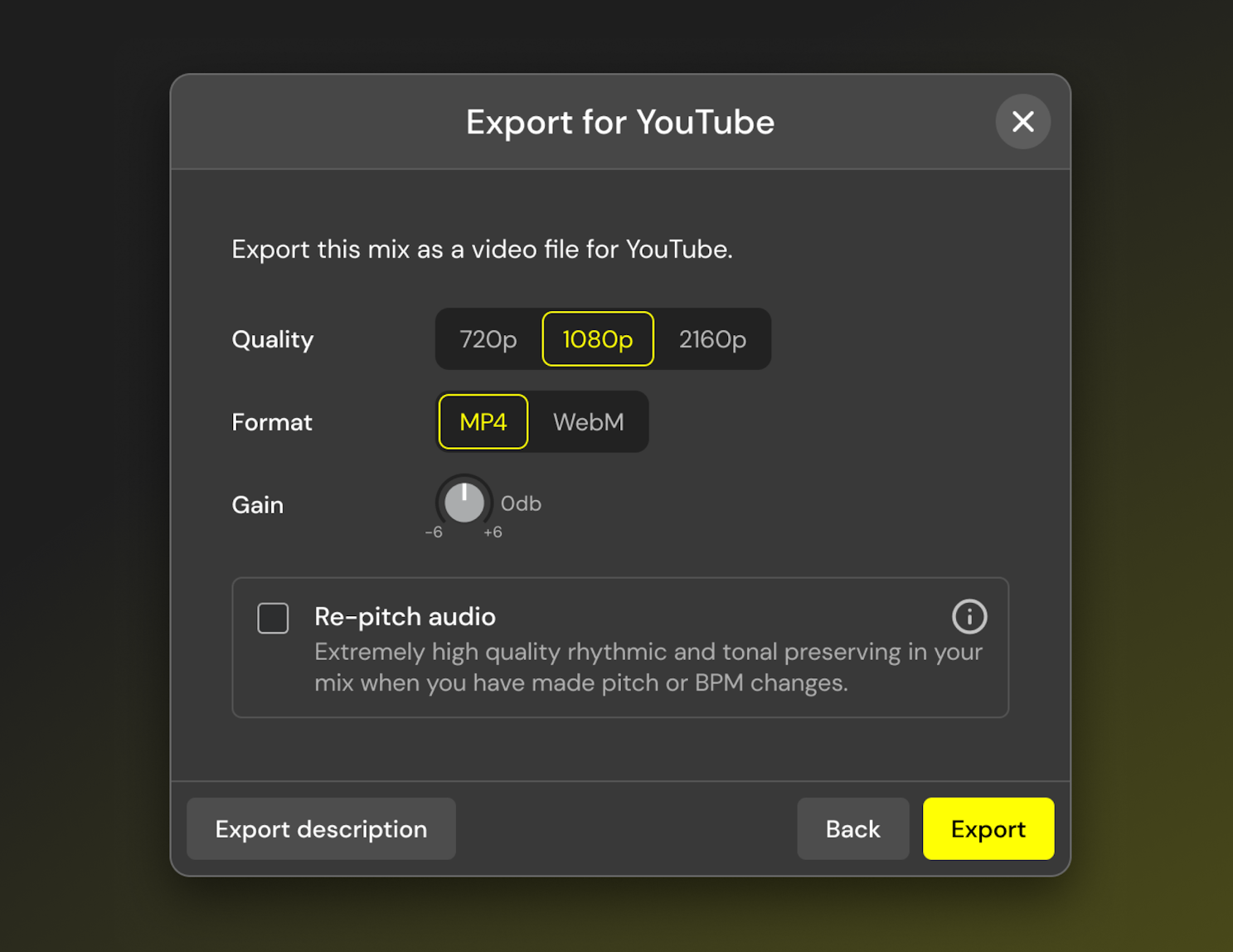 Export for YouTube