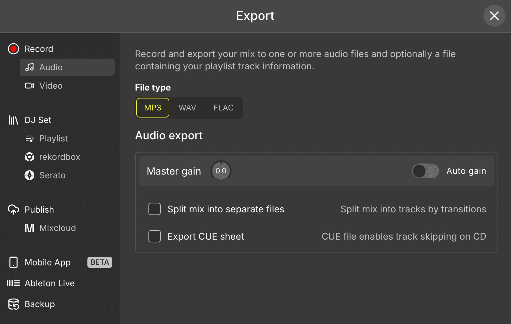 Record and export your DJ mix
