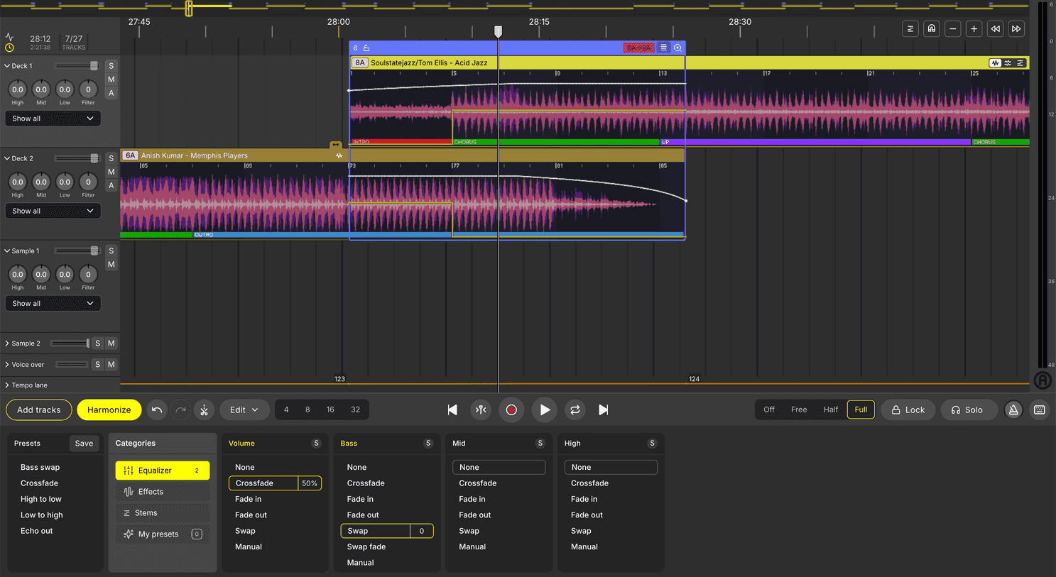 dj studio timeline transition