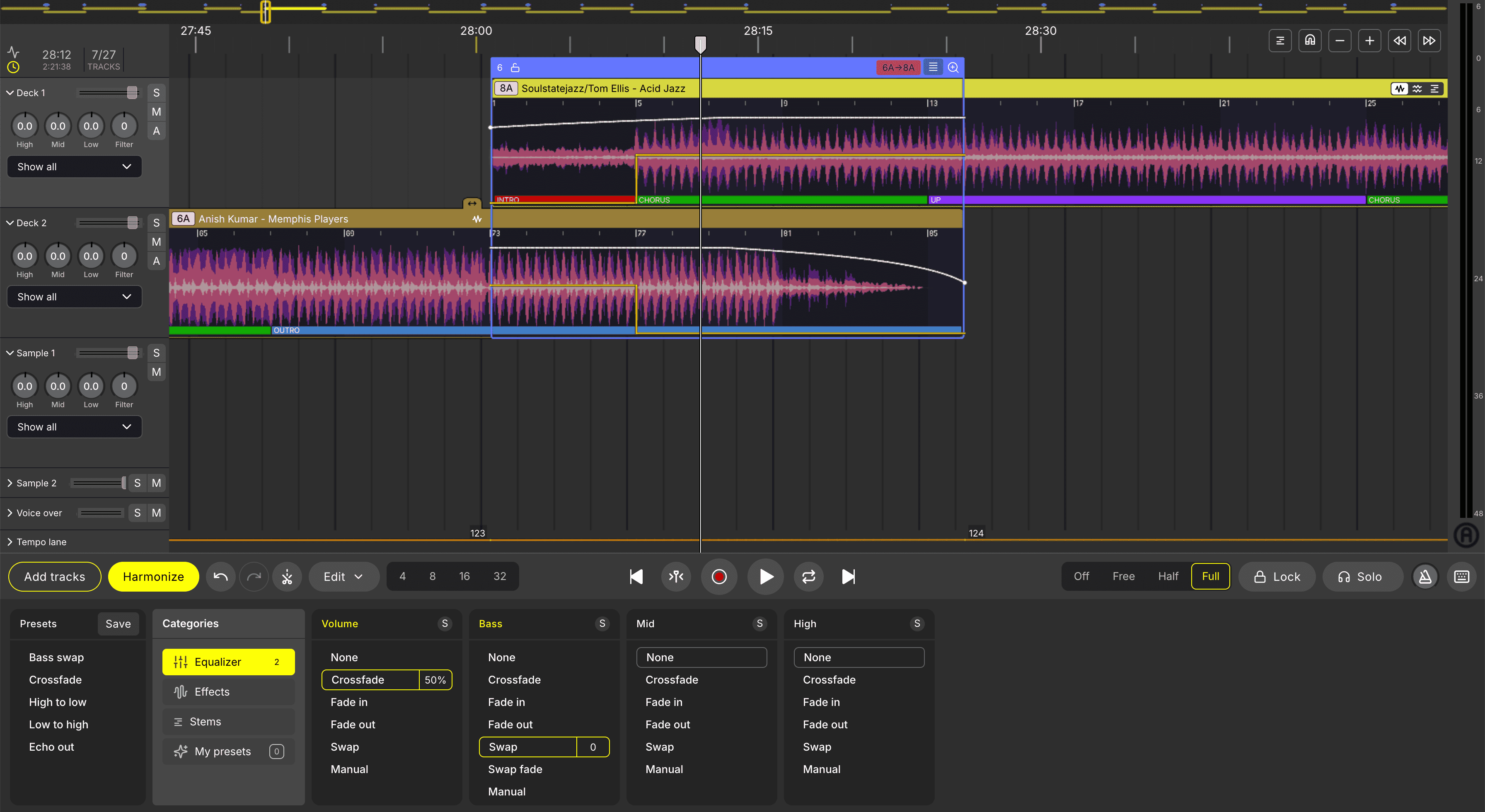dj studio timeline transition