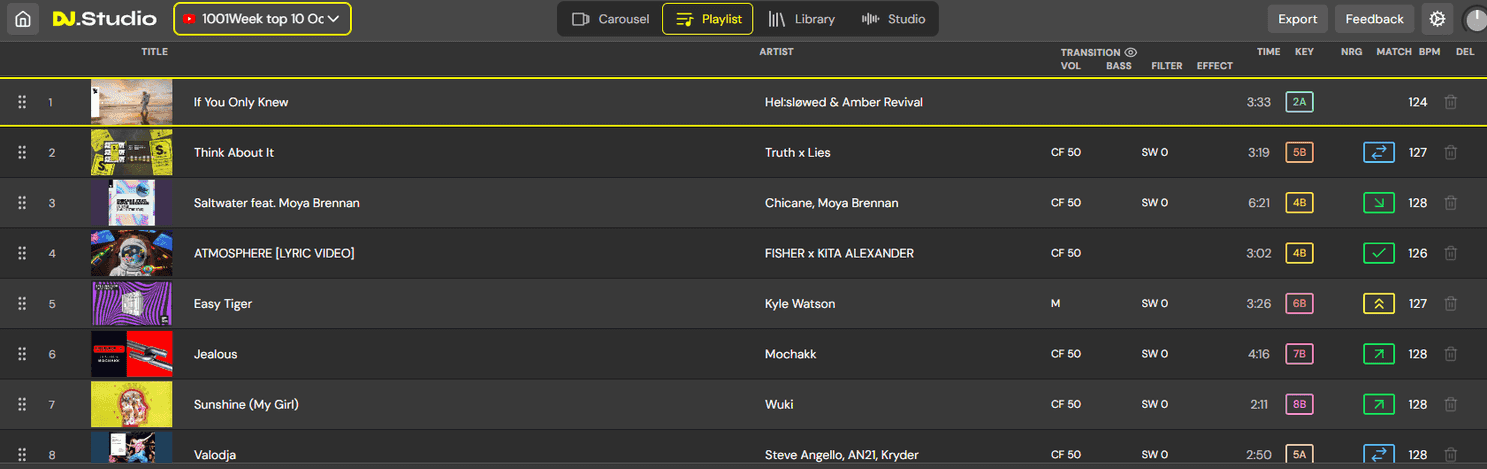 dj studio playlist library