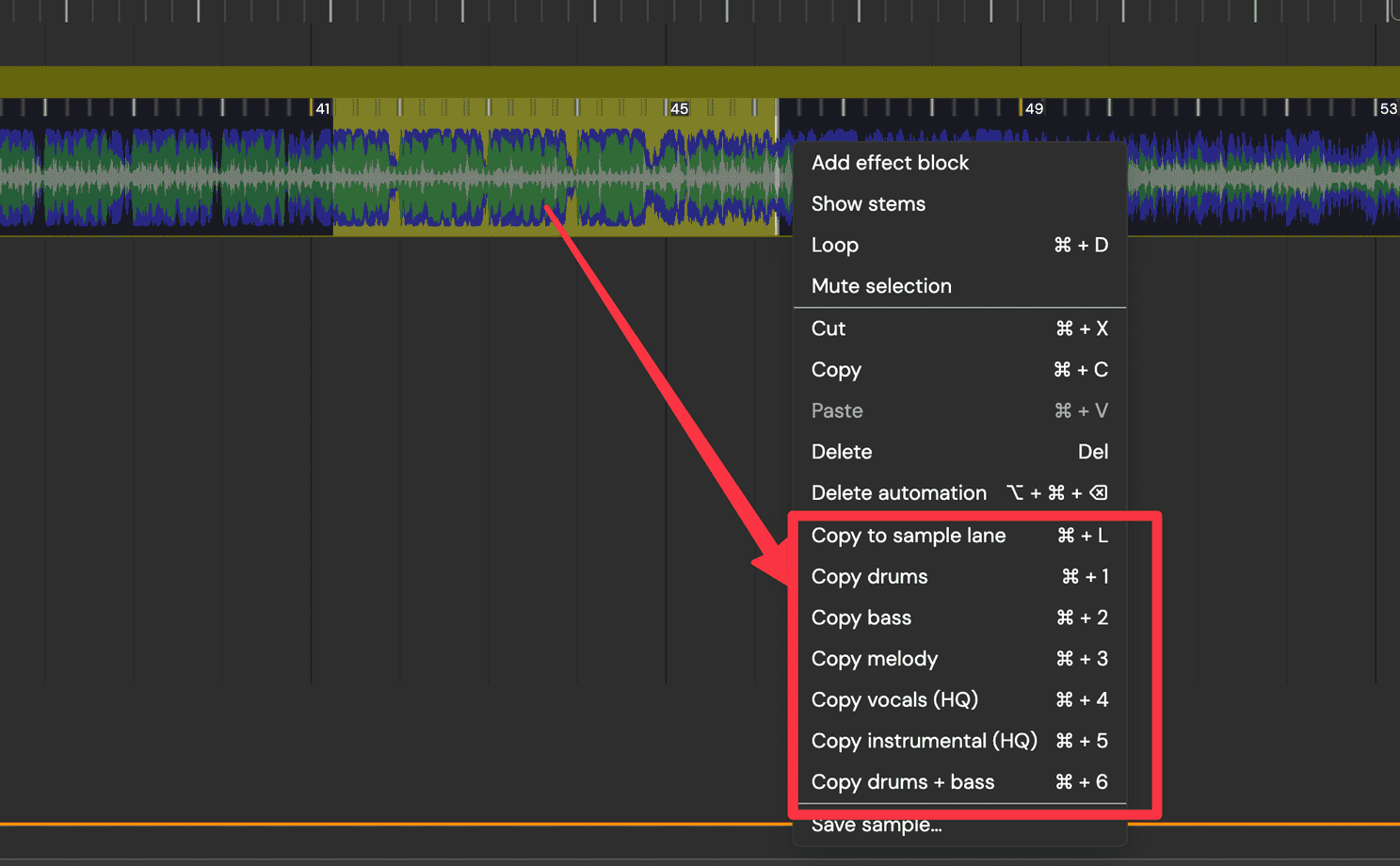 Copy Stem to Sample lane