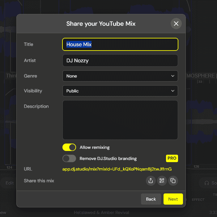 sharing a mix in dj studio 