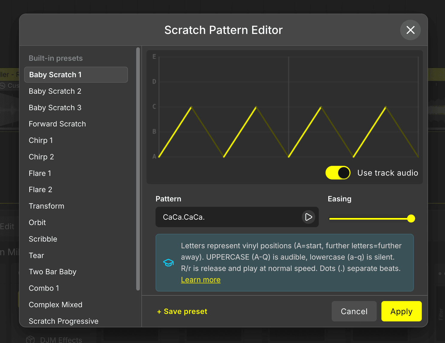 DJ.Studio timeline showing a Scratch Block, stems and a mashup-style layered section.