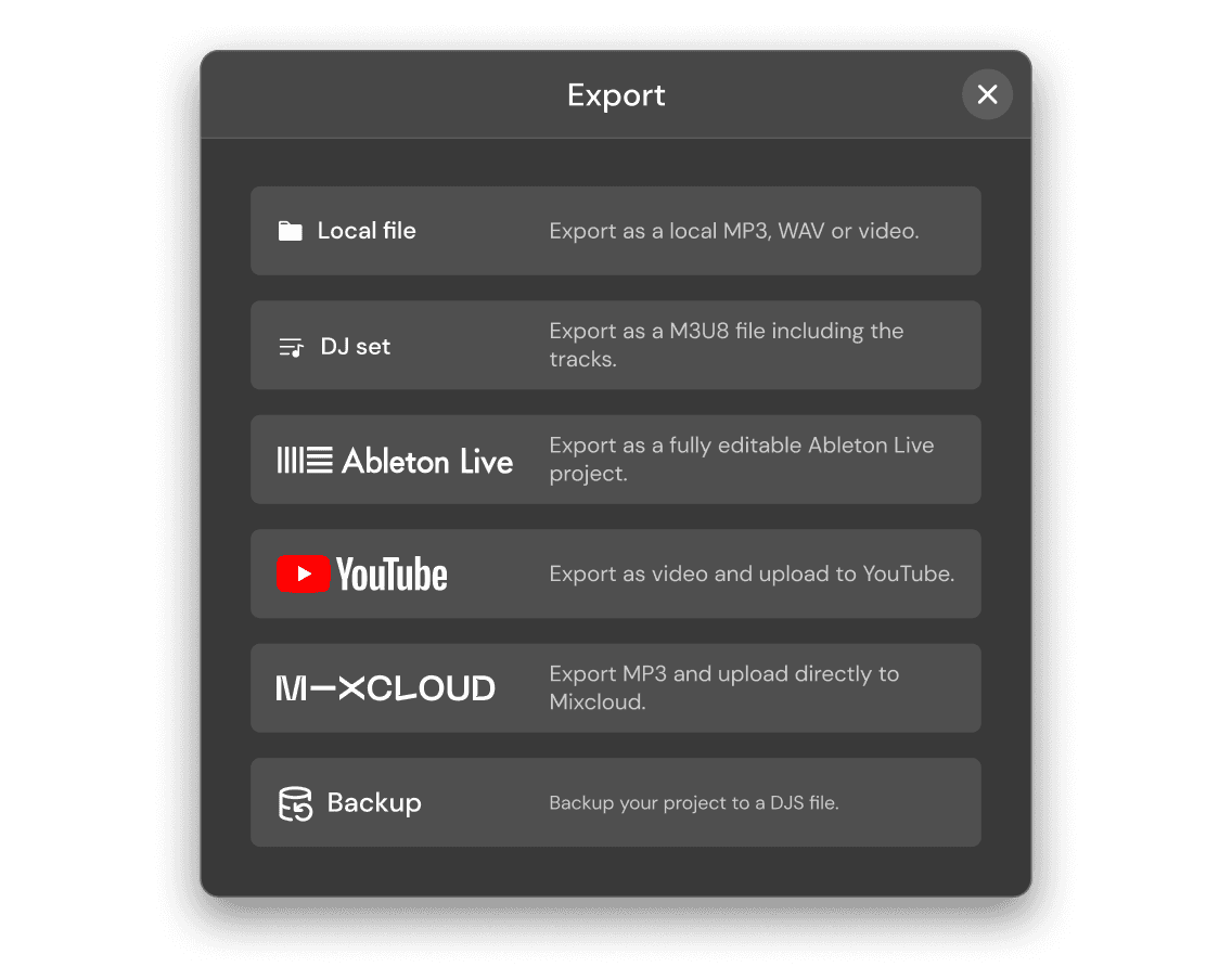 Export menu