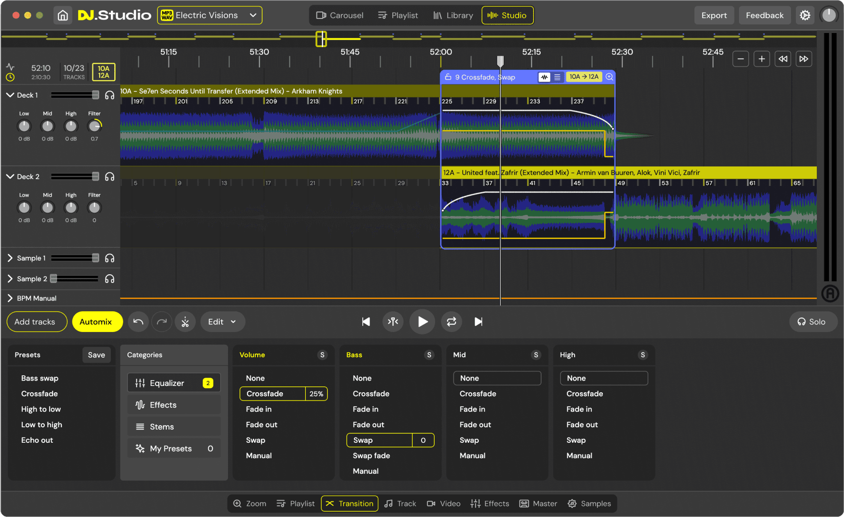 DJ-Mix auf einer Timeline