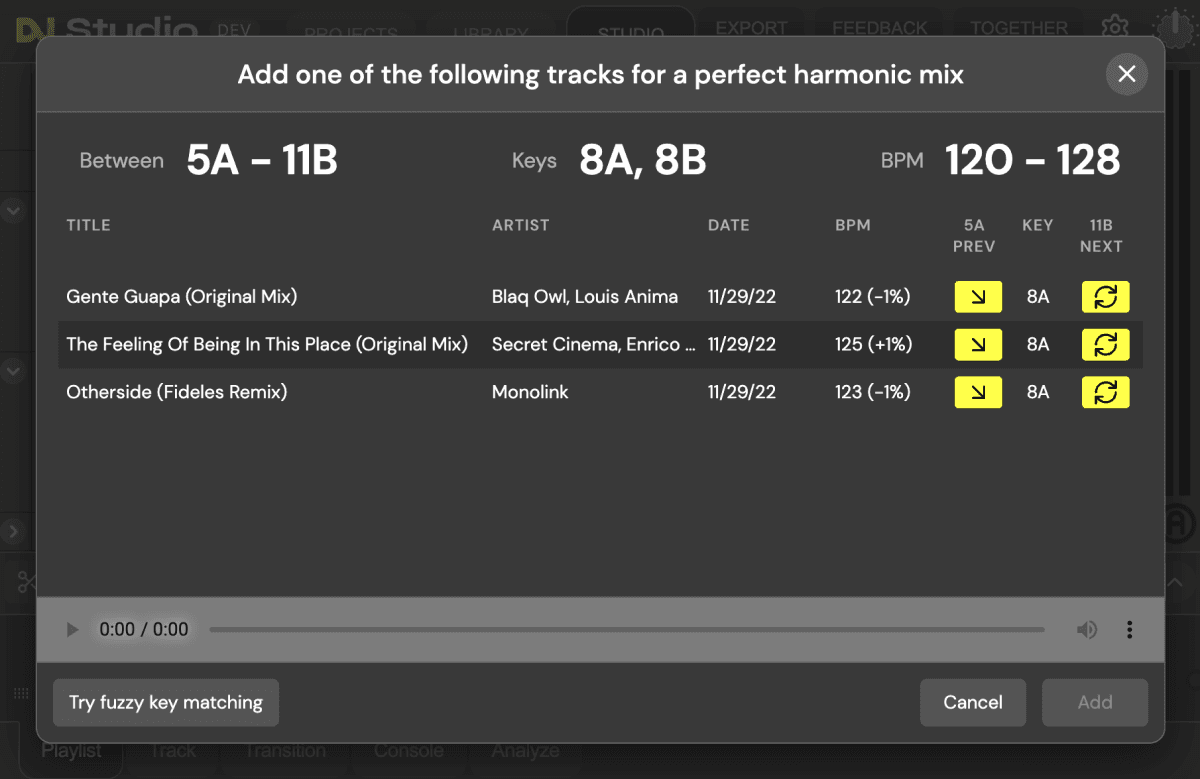 Der Solver zeigt dir Lösungen für Songs, die sich beißen
