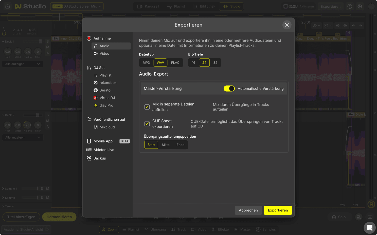 Export-Optionen