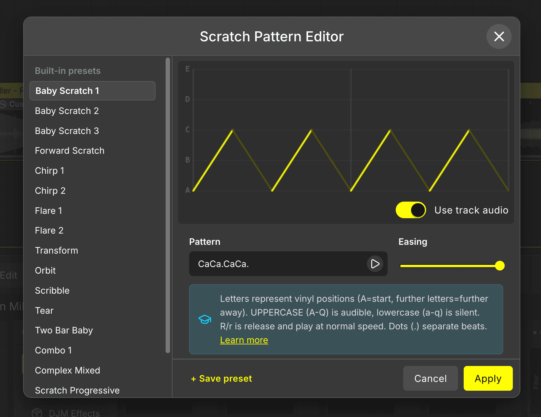 DJ.Studio timeline showing a Scratch Block, stems and a mashup-style layered section.