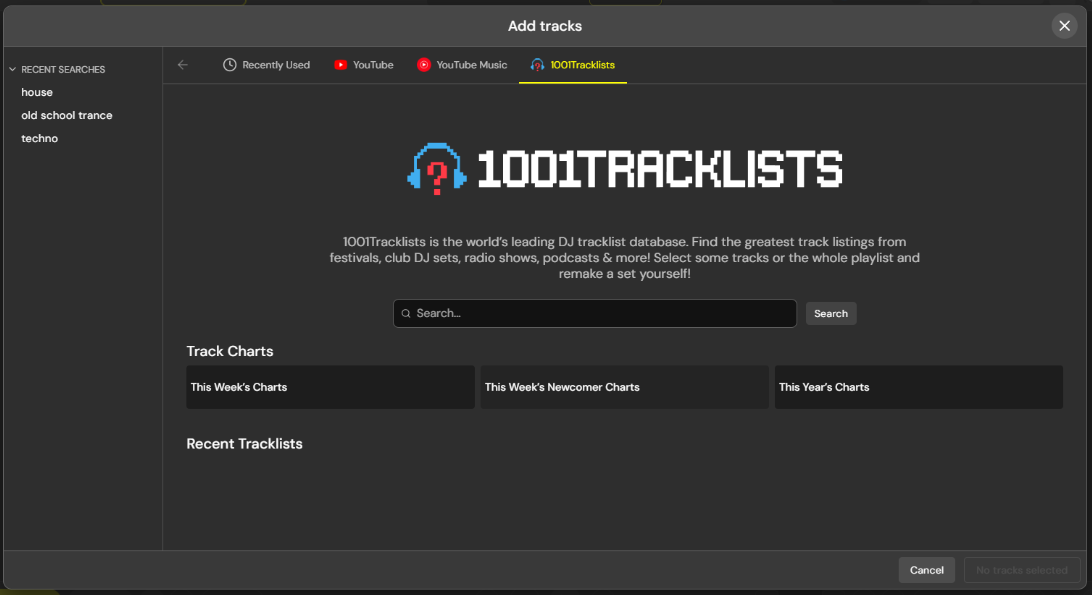 1001Tracklists DJ Studio Browser