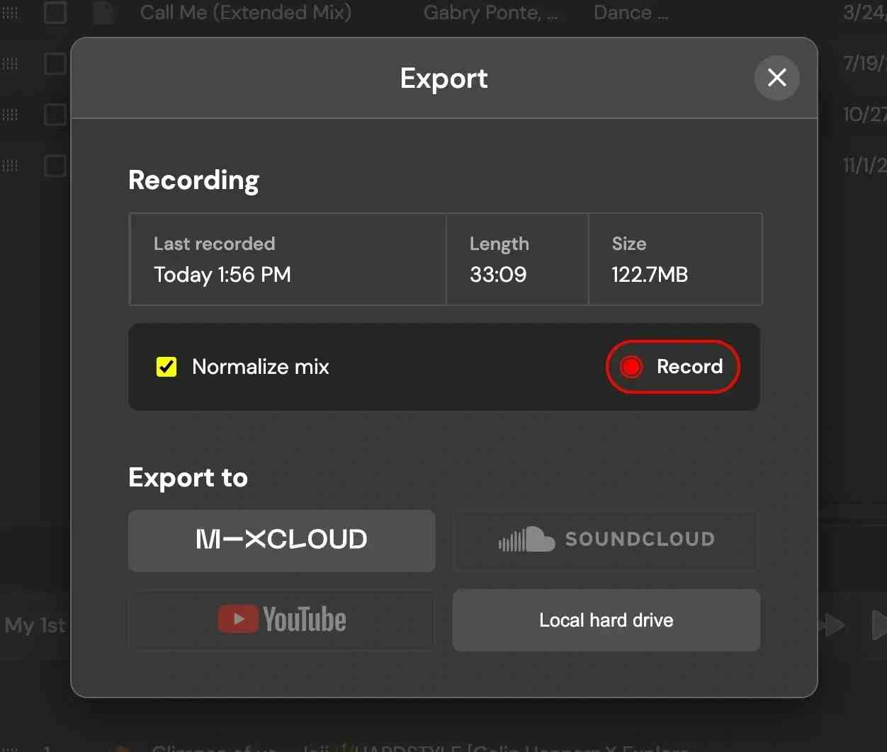 Record and export your DJ mix