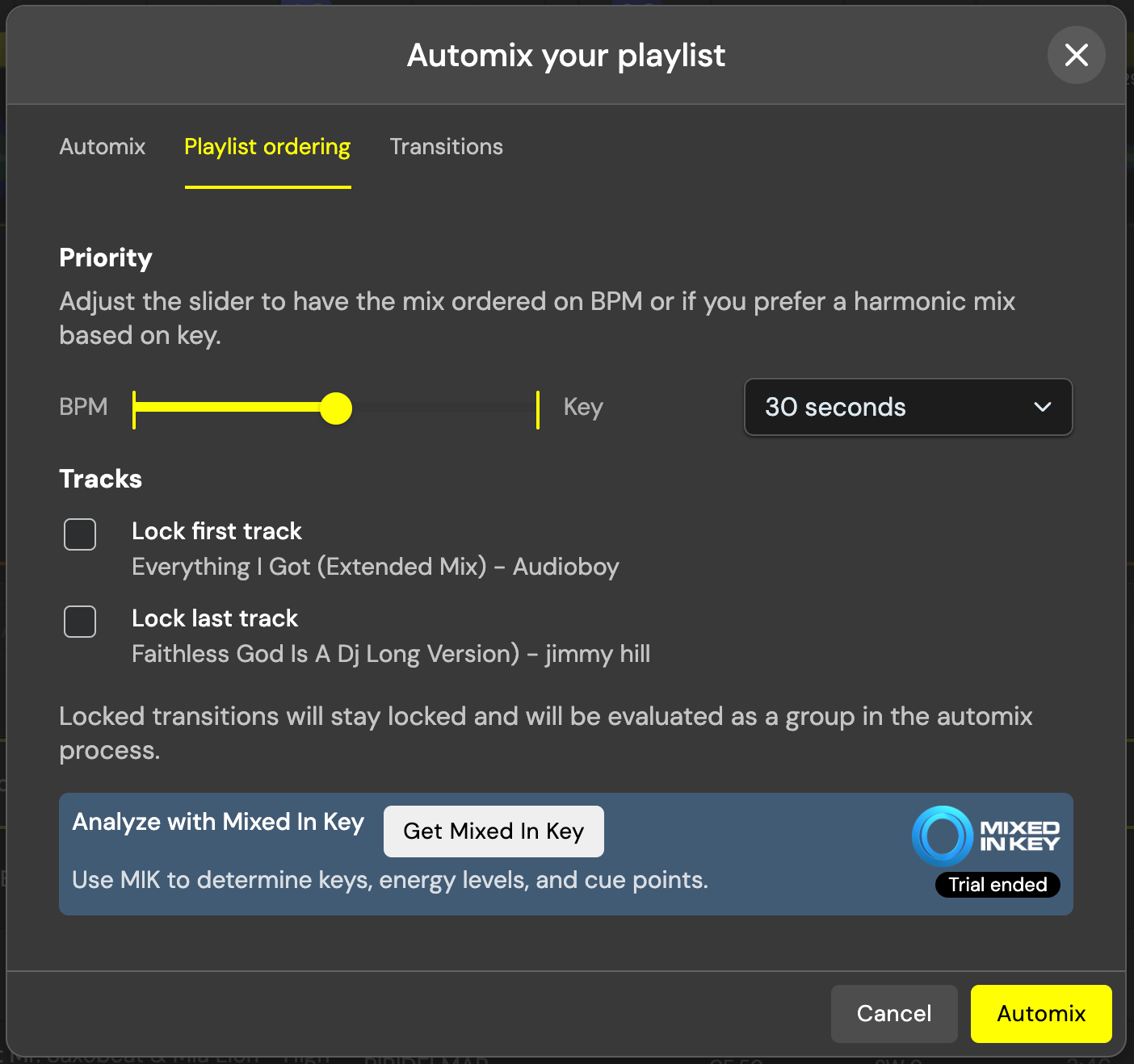 Automix your playlist
