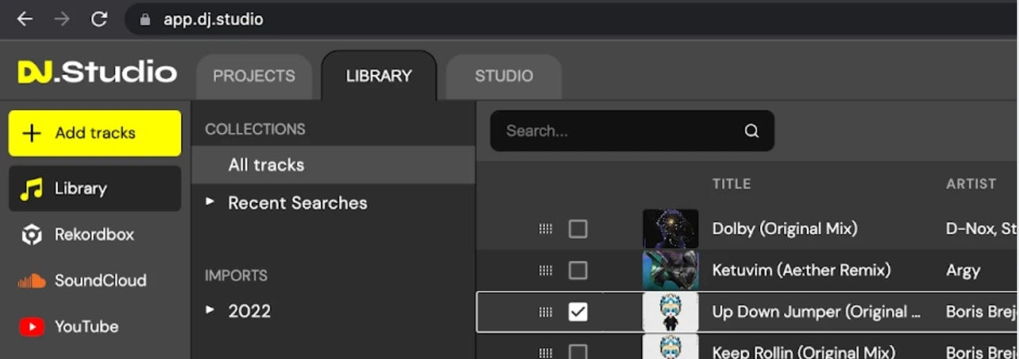 Add tracks on the library tab