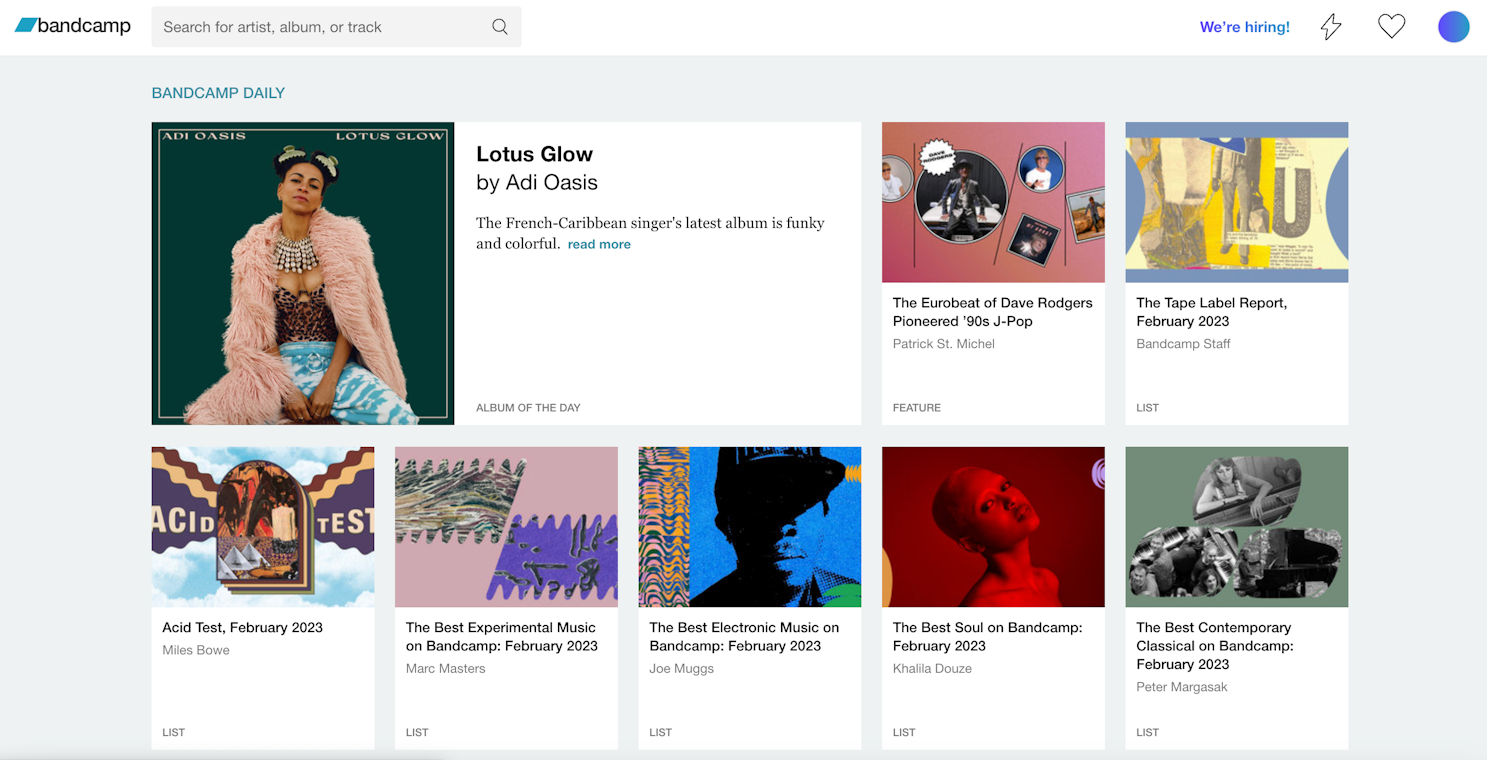 Bandcamp's focus is on a community led approach to finding new music.