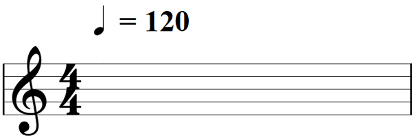 Notated sheet music with the time signature 4/4 and 120BPM
